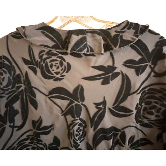 Women's Y2K Black Velvet Burnout Floral Top Sz XL Whimsigoth Fairy Goth Witchy - Picture 5 of 16